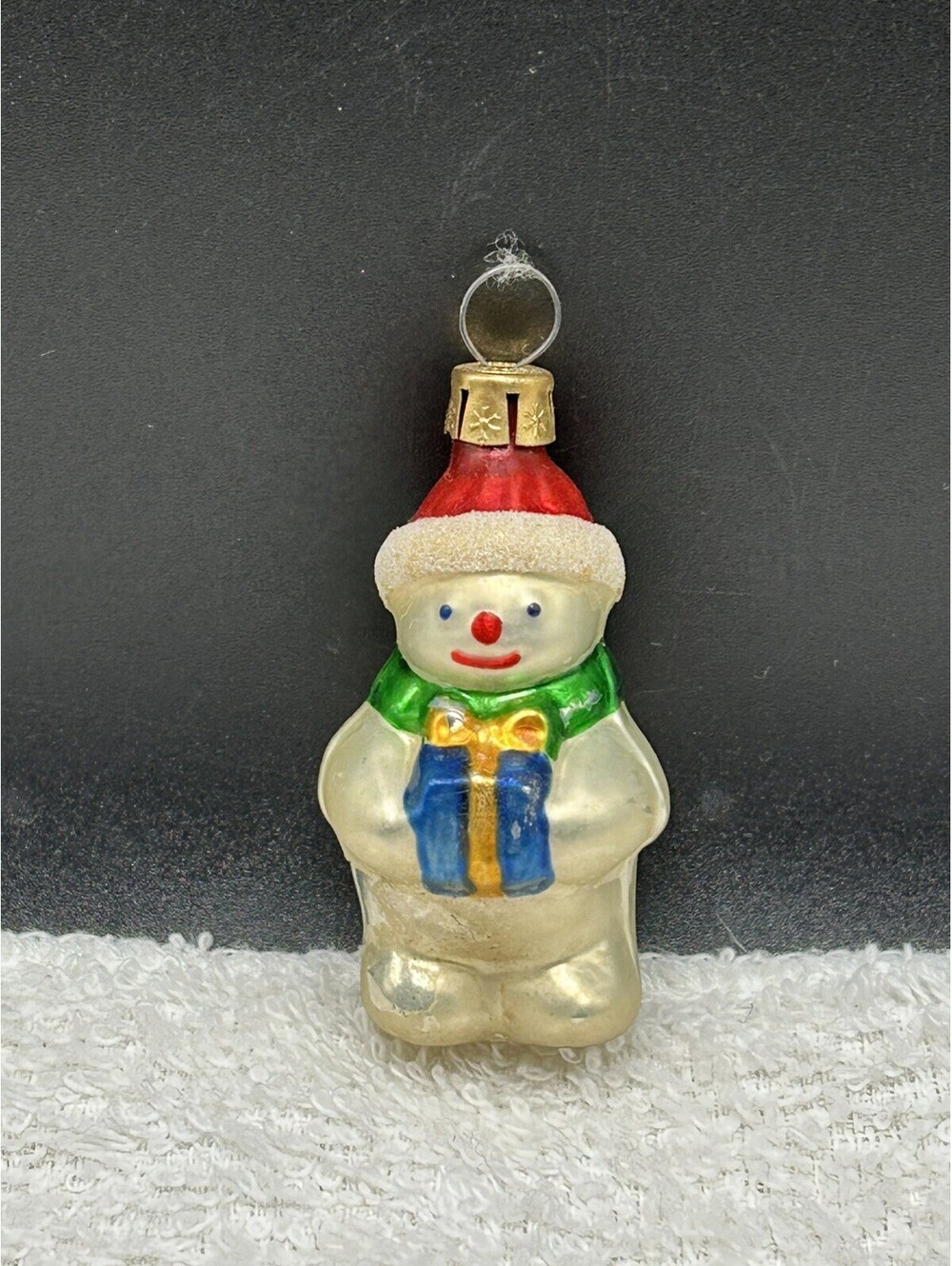 Vintage Czech Republic Glass Snowman Christmas Ornament 1970’s